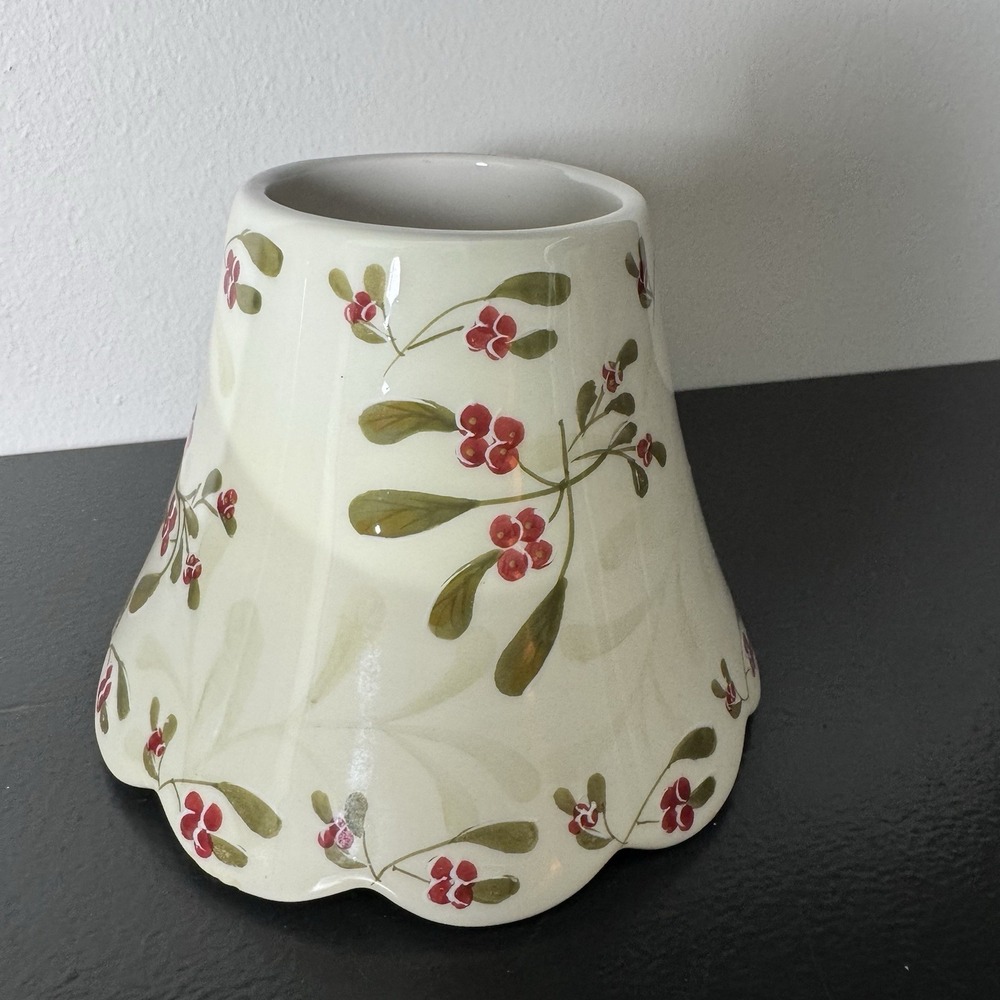 Yankee Candle Jar Shade Topper Red Berry Leaves 4" Ceramic Fits Large 22oz